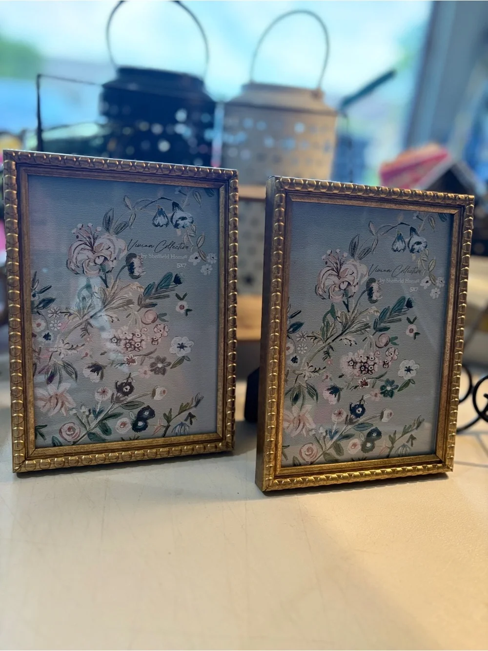 Sheffield Home Gold Floral Photo Frame Pair 5x7” new